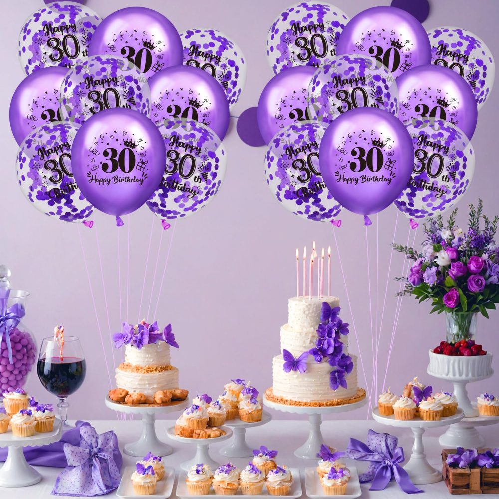 30th Birthday Balloons 18Pcs Purple Happy 30th Birthday Balloons Confetti Balloons Purple 30th Birthday Party Decorations Balloons for Women Men 30th Anniversary Birthday Decor Supplies 12 inches - Image 6