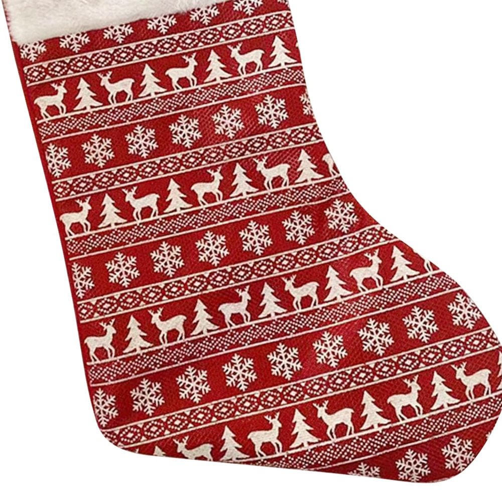 Trimming Shop Deep Red Christmas Stocking with Reindeer Motif | Large Velvet Santa Sock for Hanging Gift & Candy Pouch | Xmas Tree & Fireplace Holiday Party & Home Decorations - Image 5