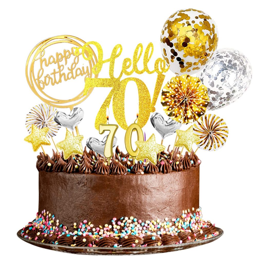 70th Birthday Decorations Personalised Cake Topper,70th Cake Toppers with 70th Birthday Candle,Hello70 happy Birthday Topper Rose Gold Cake Decorations (20pcs) (70)