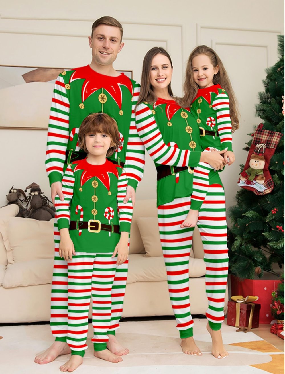 maxToonrain Matching Christmas Pyjamas With Dog, Christmas Pjs Family Set Long Sleeve Elf Matching Santa Hat Sleepwear Nightwear for Mens Womens Adults Kids(C-Father,L) - Image 6