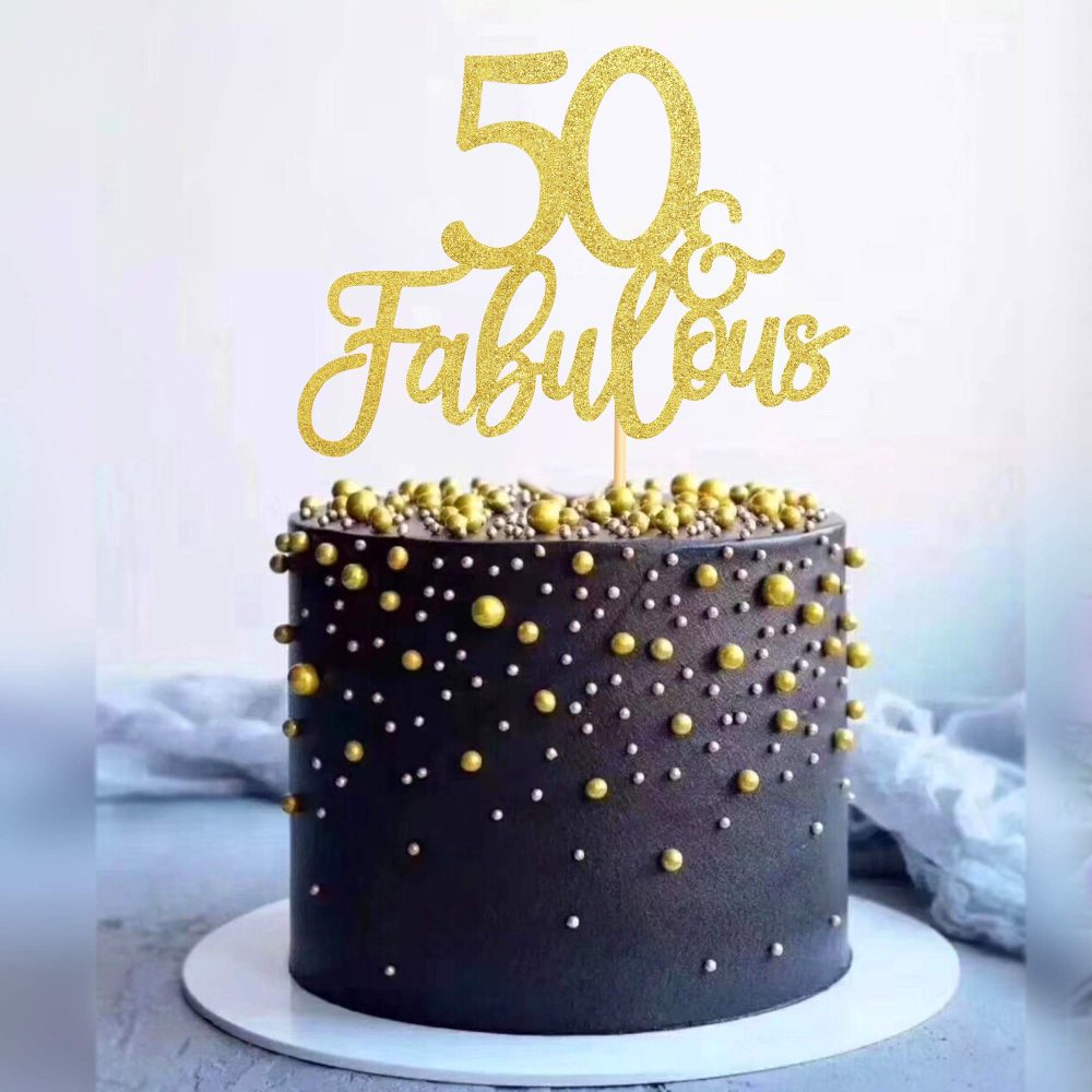 Blumomon 3 Pack 50 & Fabulous Cake Topper Gold Glitter Cheers to Happy 50th Birthday Cake Toppers Fifty and Fabulous Cake Pick Decorations for 50th Wedding Anniversary Birthday Party Supplies - Image 5
