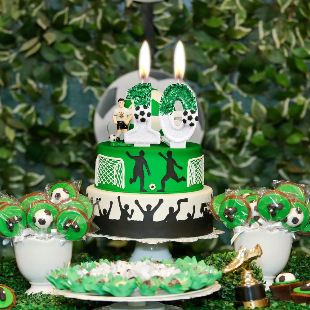 Football Birthday Number 9 Candle, Sparkling Sequin Green White Birthday Cake Topper Decorations for Birthday Party, Football-Themed Activities, Wedding, Anniversary Supplies - Image 2