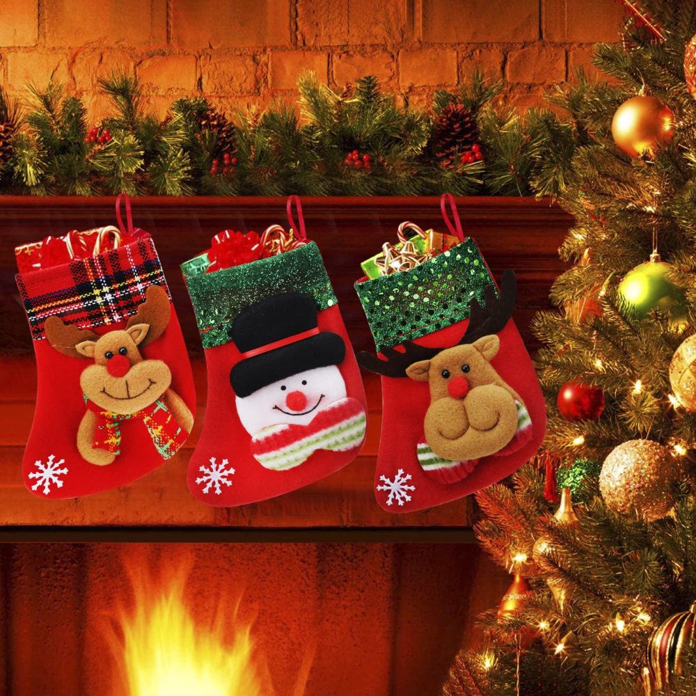 8PCS Mini Christmas Stockings Gift Treat Bags Small Christmas Stockings Santa Snowman Reindeer Xmas Stocking Hanging Christmas Stockings for Xmas Party Gift Filler Fireplace Christmas Tree Decoration - Image 8