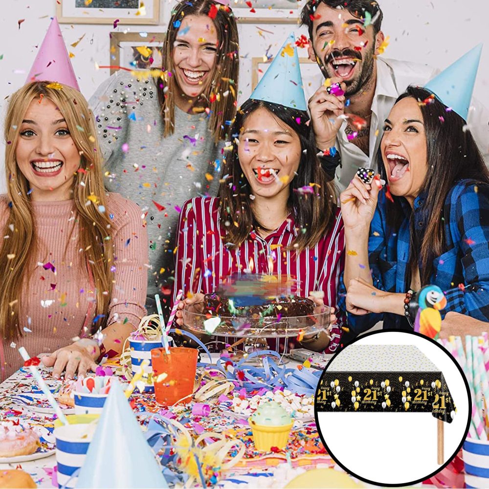 Black Gold Happy 21st Birthday Table Cloth Cover Party for Boys,Girls,Men,Women,Him,Her,137*274cm 21st Birthday Table Decorations,Rectangular Plastic Tablecloth for 21st Birthday Party Supplies Decor - Image 3