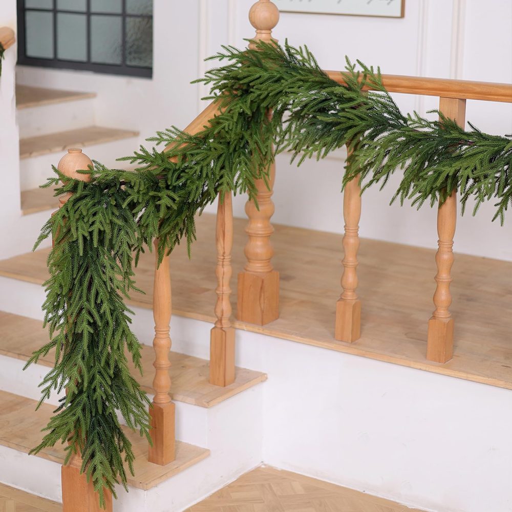 Norfolk Pine Garland - 9ft Artificial Christmas Garland Long Faux Greenery Garland for Holiday, Fireplace, Mantle, Window, Stairs, Indoor, Outdoor Decor - Image 4