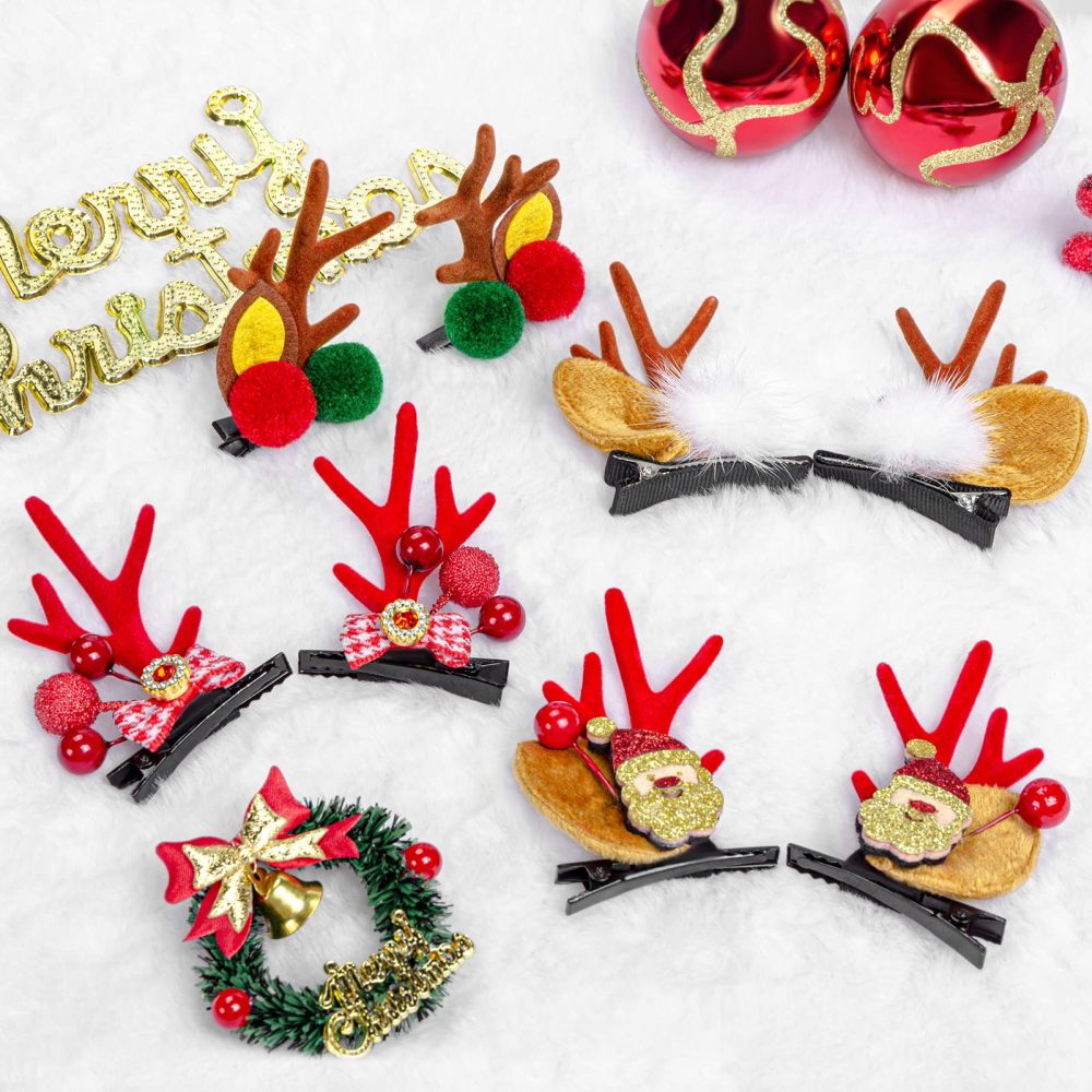 MELLIEX 8 Pcs Christmas Hair Clips Reindeer Horns Hair Clips Elk Ear Hairpin Party Hair Accessories for Girls Women - Image 3