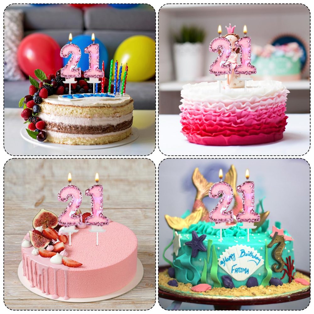 Girls Birthday Number 21 Candles, 2.95in Glitter Butterfly Happy Birthday Cake Toppers Pink Sequins Wedding Numeral Cupcake Decorations for Anniversary Celebration Party Supplies (21th) - Image 3