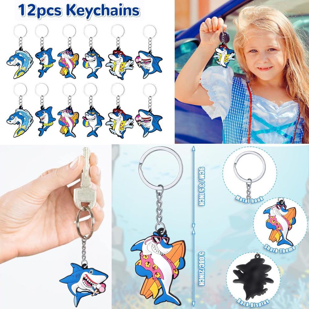 HEMYTAP 98Pcs Shark Party Favors Include Slap Bracelets, Keychains, Make a Shark Stickers, Temporary Tattoos and Vinyl Stickers for Kids Shark Ocean Sea Themed Birthday Party Supplies Decorations - Image 7