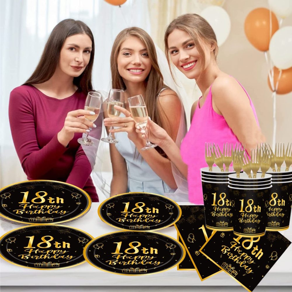 Happy 18th Birthday Paper Cups Black and Gold,16Pc Disposable 18th Tableware Party Cups,18th Birthday Party Decorations Paper Cup for Girls,Boys,Kids,Him,Her 18th Birthday Party Supplies Table Decor - Image 2