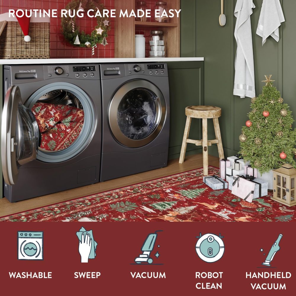 Lahome Christmas Runner Rug 2x6 Red Runners for Hallways,Kitchen Rugs Non Slip Washable Entryway Carpet Runner,Soft Christmas Tree Santa Claus Runners for Bathroom Bedside Holiday Decor(2'x6',Red) - Image 7