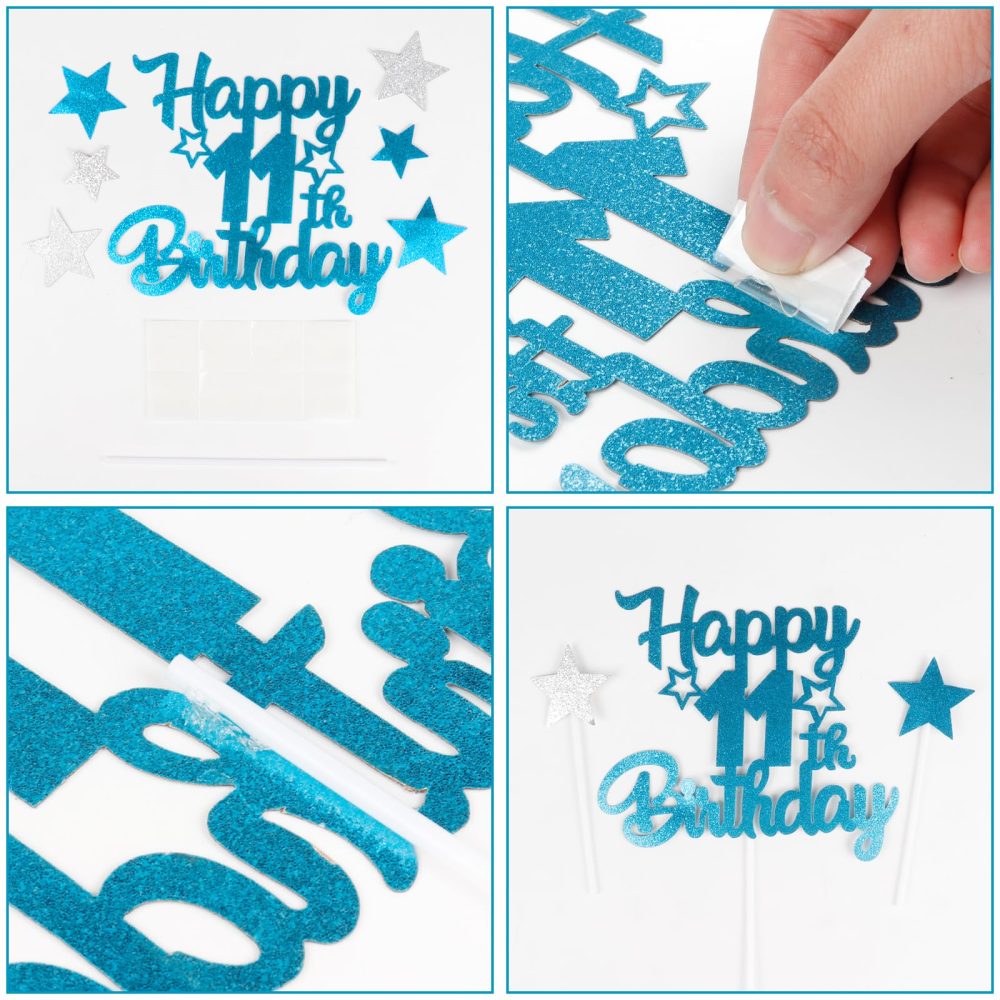 mciskin Happy 1st Birthday Candles Cake Toppers Set, Blue Number 1 Candle for Cake, Birthday Candles Cake Toppers for Girls Boys Birthday Decorations, Blue Silver Star Cake Toppers for Birthday Cake - Image 6
