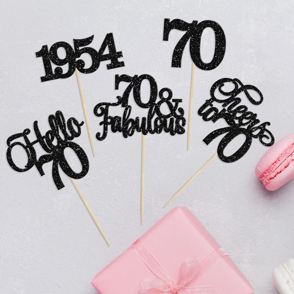 Gyufise 30Pcs 70th Birthday Cupcake Toppers 70 Fabulous Cupcake Picks Cheers to 70 1954 Cake Decorations for Happy 70th Birthday Wedding Anniversary Party Decoration Supplies Black - Image 5