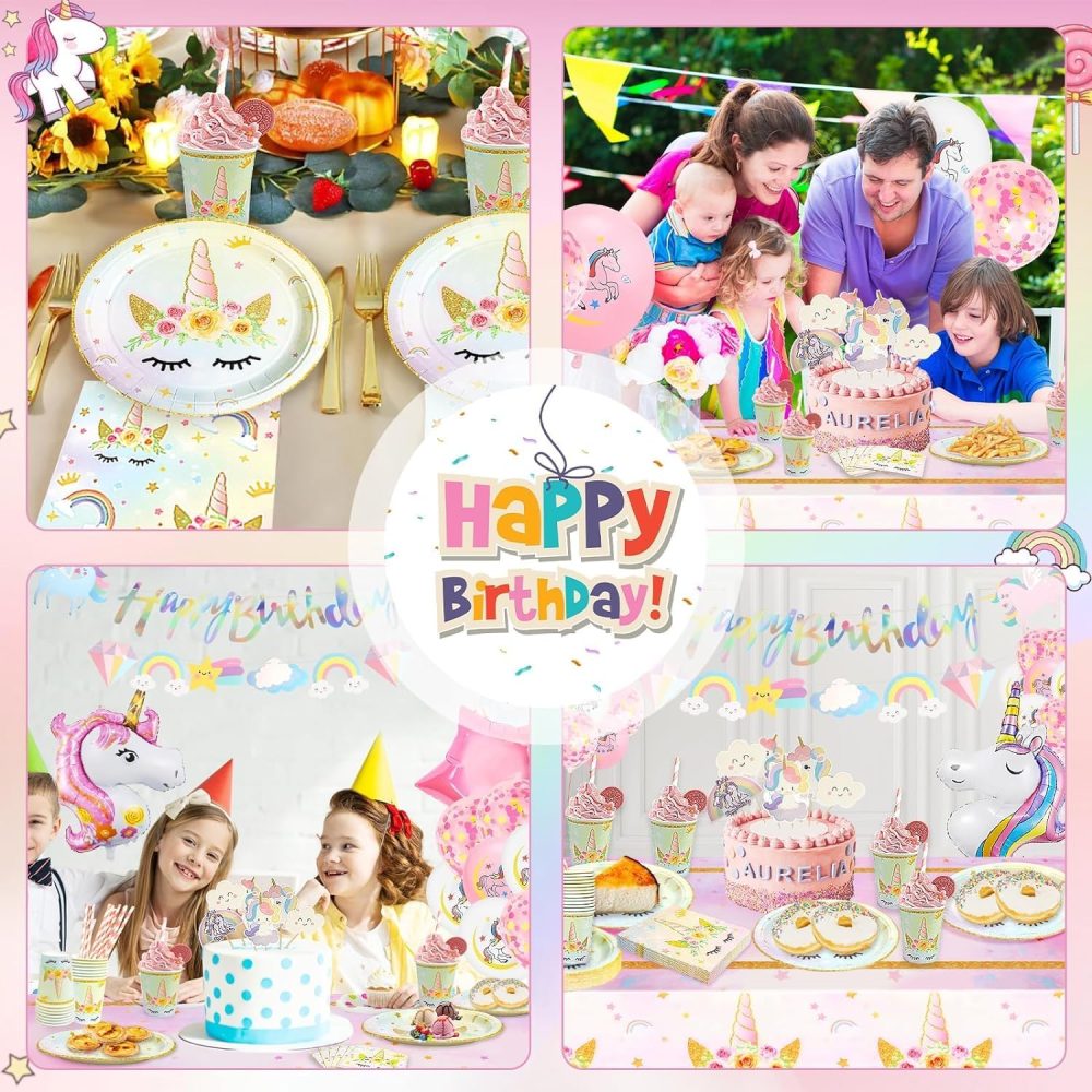 yosiio Unicorn Party Tableware Set, Unicorn Birthday Decoration Set, Party Supplies Paper Plates Cups Napkins Table Cloth Balloons for Kids' Birthday Parties and Unicorn Themed Celebrations (16 Guests - Image 4