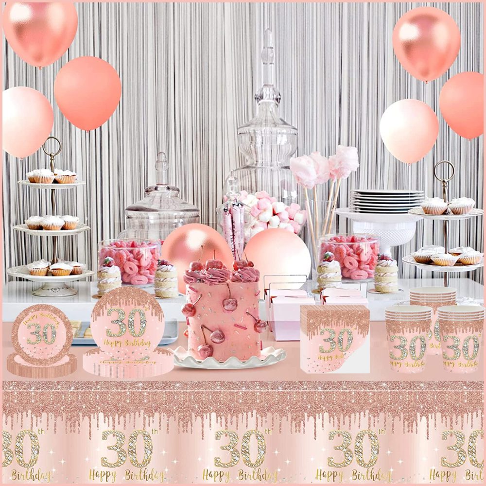 16pcs Rose Gold 30th Birthday Paper Plates 7inch 30th Party Table Decor,30th Women Birthday Party Paper Plates 7" Tableware,Happy 30th Birthday Tableware Plate for Her,Women,30th Party Supplies - Image 2