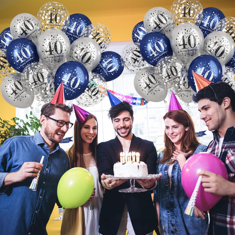 40th Birthday Decoration Men, Pack of 15 Happy 40th Birthday Balloons Latex Helium Navy Blue Silver Confetti Balloons for Him Age 40 Years Old 40th Birthday Party Decorations Celebration Supplies - Image 6