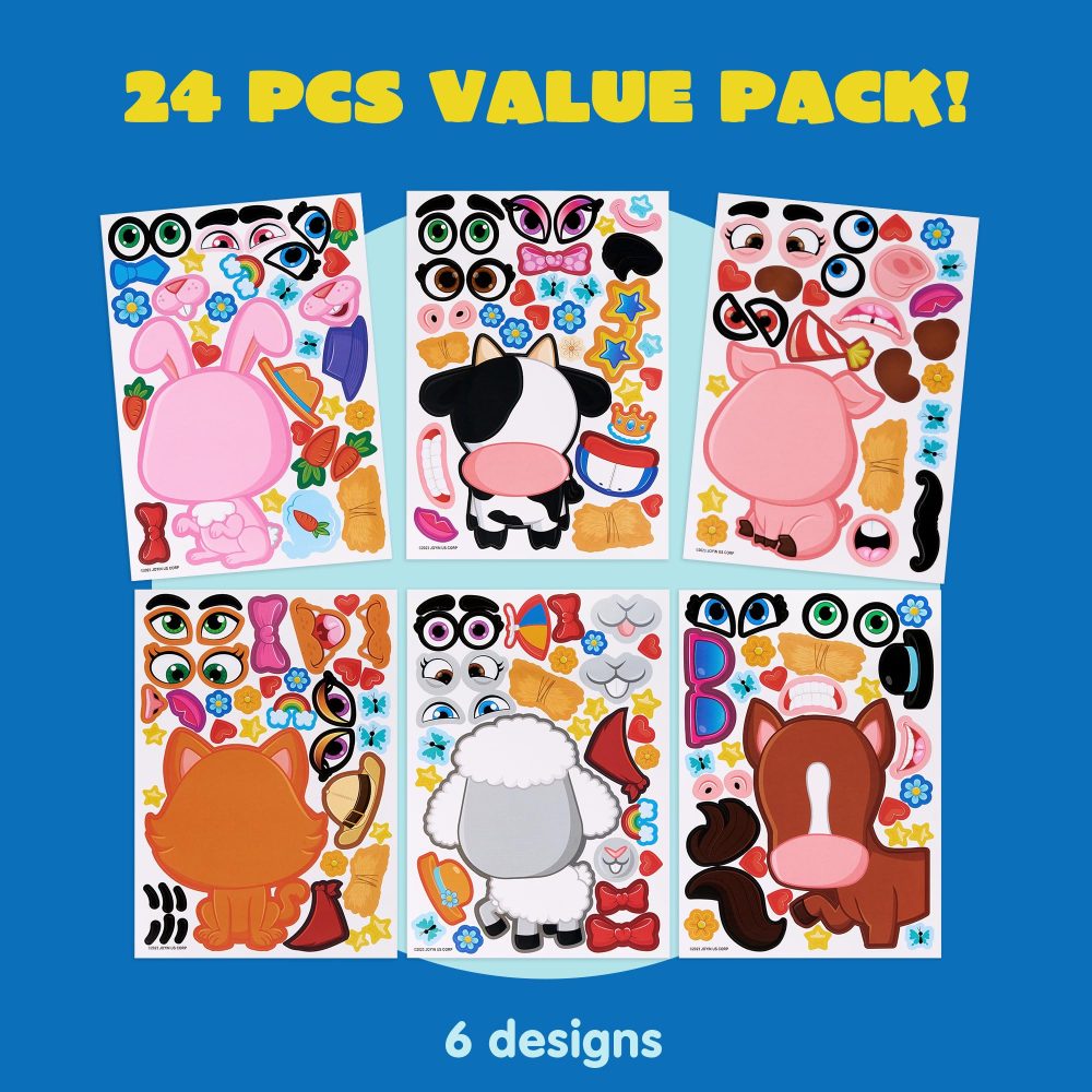 JOYIN 24 PCS 6"x 9"/15.2 * 22.8cm Make-a-face Sticker Sheets for Kids, Make Your Own Animal Farm and Match Sticker Sheets with Farm and Fantasy Animals Kids Party Favor Supplies Craft - Image 6