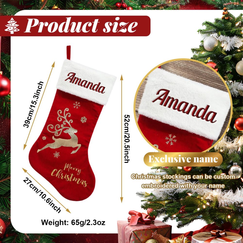 Topvelst Personalized Christmas Stockings with Embroidery Name 18" Large 1PCS Christmas Stockings Santa Snowman Reindeer Xmas Decorations Family Kids Fireplace Christmas Holiday Decoration Stockings - Image 6