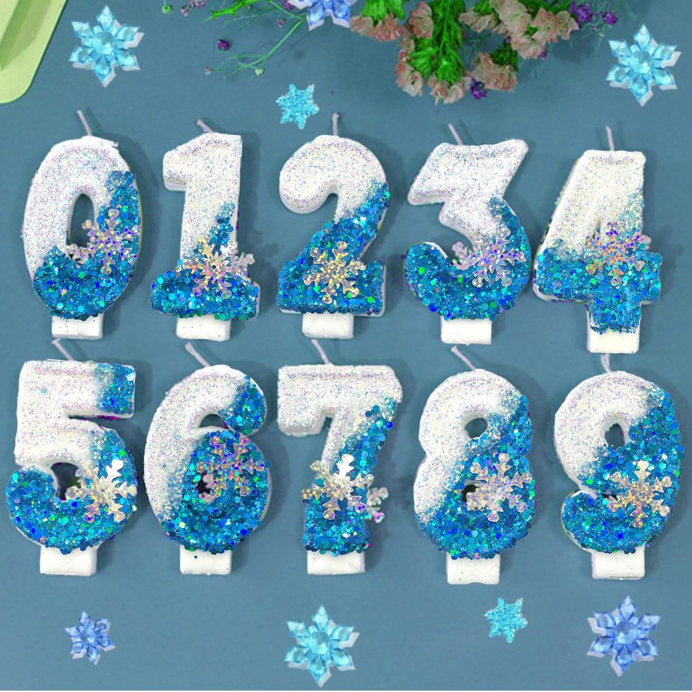 Blue White Frozen Birthday Candles for Cake, Number Candles with Snowflake, Frozen Cake Candles Decorations for Kids, Glitter Number Candles for Birthday Wedding Anniversary (Number 4) - Image 5