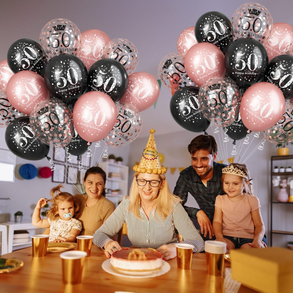 50th Birthday Decorations for Women, Pack of 15 Happy 50th Birthday Balloons Black Rose Gold Confetti Latex Helium Balloons for Her Age 50 Years Old 50th Birthday Party Decor Celebration Supplies - Image 5