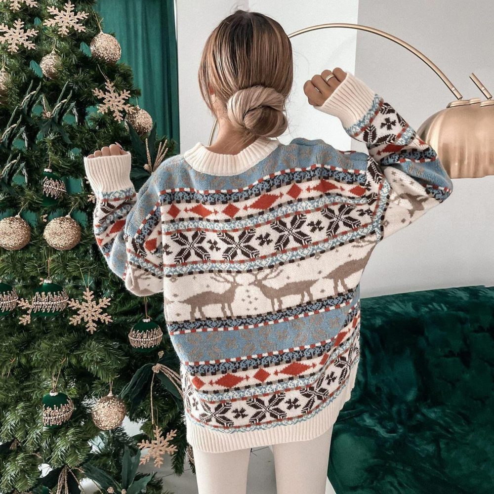 HZMM Christmas Jumper Sweatshirts Tunic Tops Women's Cute Funny Hilarious Ugly Christmas Sweater Women Long Sleeve Pullover Knitted Winter Ladies Jumper Sweatshirts Streetwear Beige - Image 6