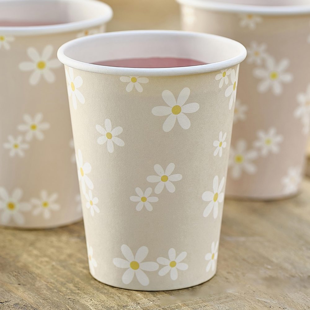 Ginger Ray Printed Daisy Flowers Paper Cups Party Tableware 8 Pack, Pastel - Image 5