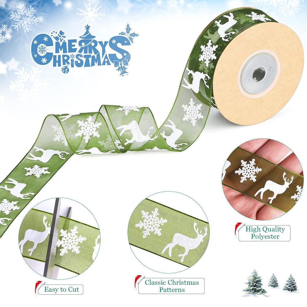 Fovths 3 Rolls 30 M Christmas Ribbon Gift Wrapping Ribbons Organza Ribbon Xmas Theme With Snowflake Elk in 3 Colors for Gift Wrapping, 25mm Wide - Image 6