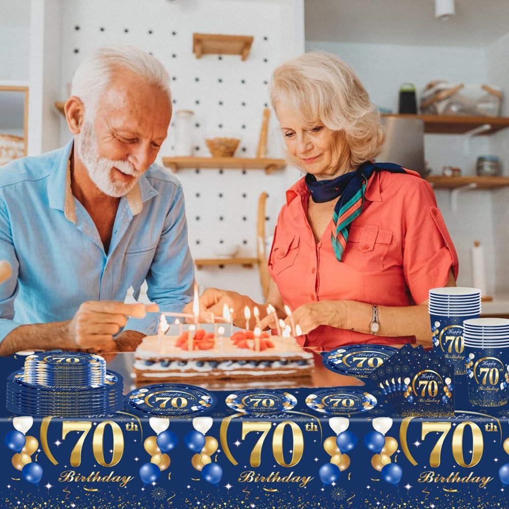 2Pcs Navy Blue Happy 40th Birthday Party TableCloth,137*274cm Plastic Blue and Gold 40th Table Cloth for Man Men Him Birthday Table Decorations Disposable Party Tablecovers for Adults Birthday Party - Image 2