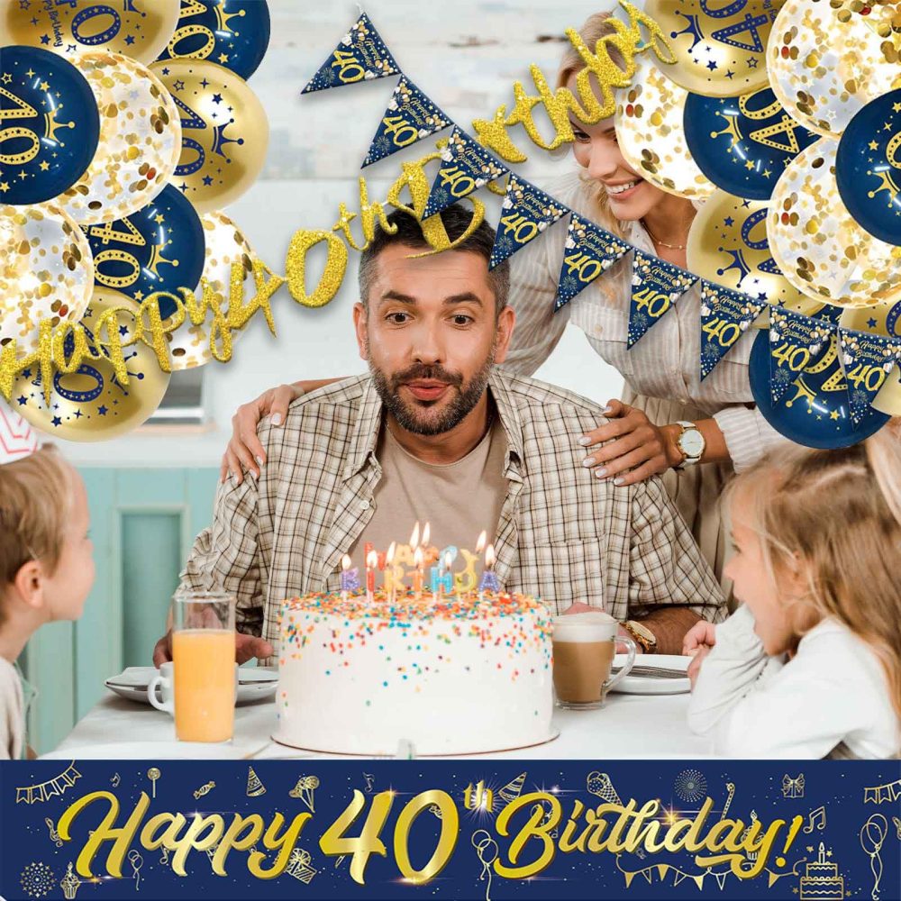 40th Birthday Decorations Kit,Blue Gold Happy 40th Birthday Banner,40th Birthday Balloons,Blue Gold Latex Balloons Party Decorations for Boys 40th Birthday Party Supplies (40th Birthday) - Image 5
