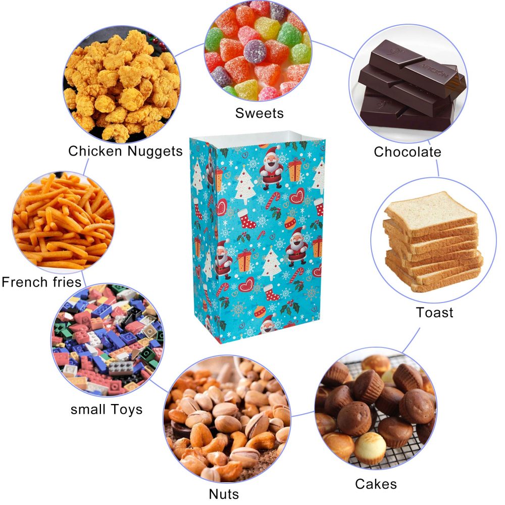 30 Pcs Christmas Paper Bags,Flat Bottom Party Bags,6 Christmas Elements Themed Design with 30 Pcs Stickers for Xmas Party, Birthday and Classroom - Image 7