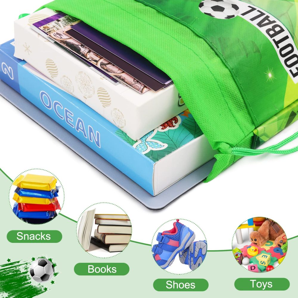 Newthinking 12 Pack Drawstring Party Bags for Kids, Non-woven Fabric Football Drawstring Backpacks Party Favor Bags Supplies for Children Boys Birthday Party - Image 6