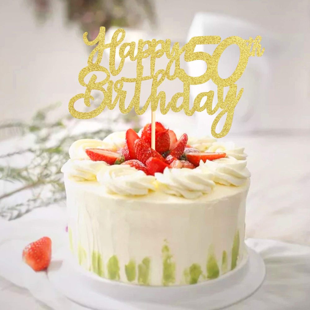 3 Pieces Gold Happy 50th Birthday Cake Toppers Happy 50 Cupcake Toppers Cheers to 50 Fabulous Cake Decoration for 50th Birthday Party Decoration Supplies - Image 5