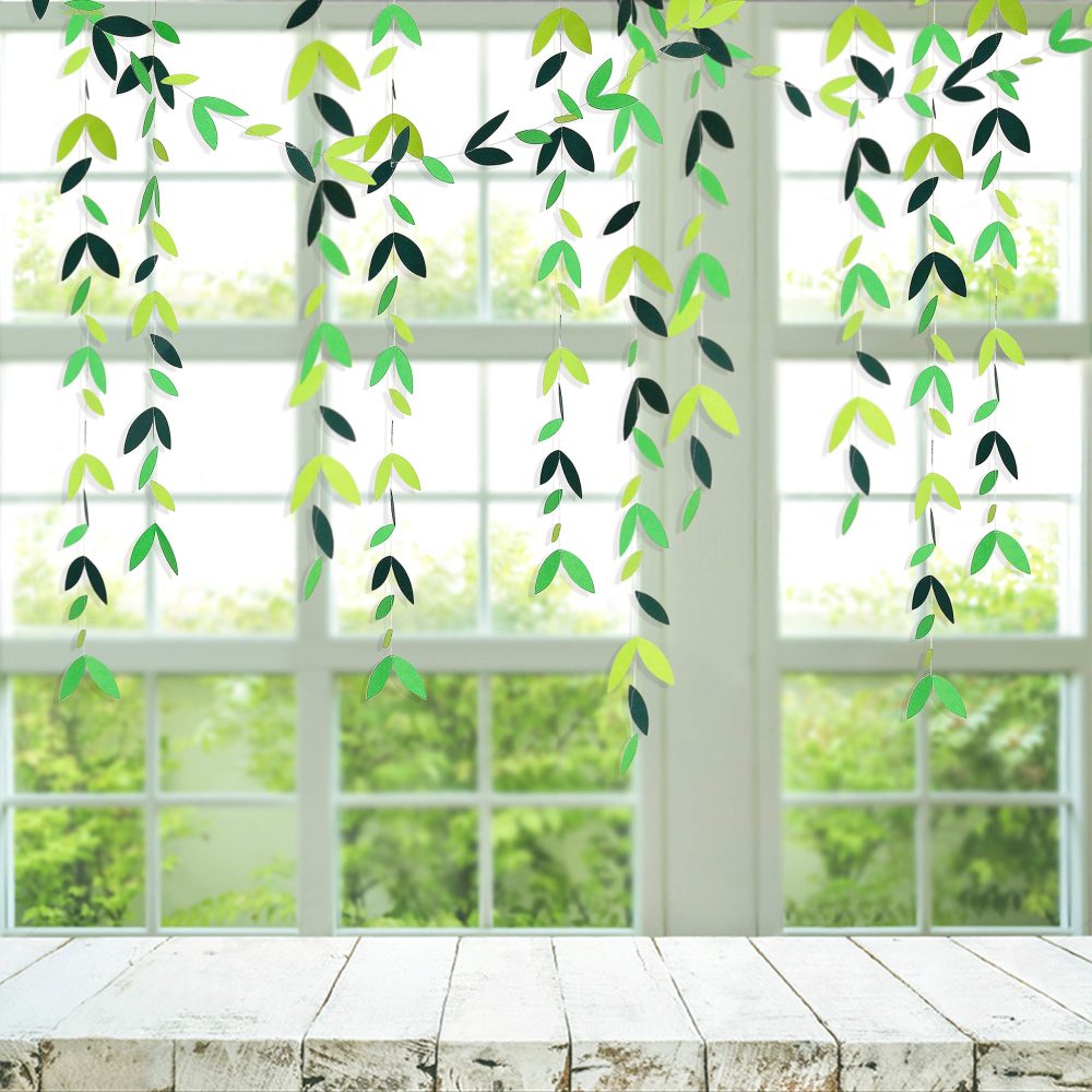 PinkBlume 52 Fts Spring Theme Green Leaf Garland Theme Party Decorations Kit Paper Hanging Leaves Streamer Banner for Birthday Baby Shower Wedding Engagement Bridal Shower Showcase Holiday (4 Packs) - Image 2