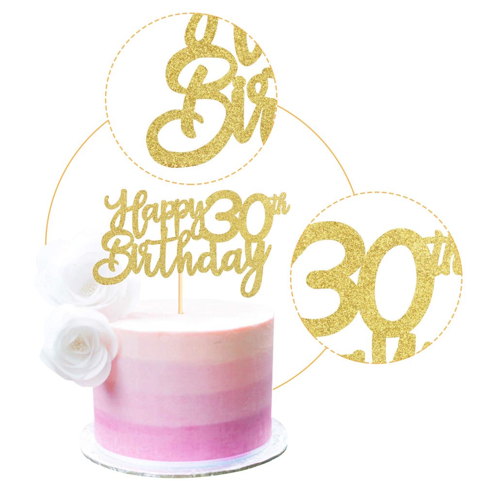 3 Pieces Happy 30th Birthday Cake Toppers Gold Glitter 30 Cupcake Toppers Happy 30 Birthday Cake Decorations for 30th Cheers to 30 Birthday Party Decoration Supplies - Image 8