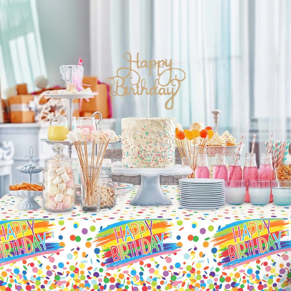 FunHot Birthday Tablecloth, Colorful Birthday Decorations, 54 x 108 Inch Waterproof Rectangle Happy Birthday Table Cover for Baby Shower Boys Girls Women Men Birthday Party Decorations - Image 6