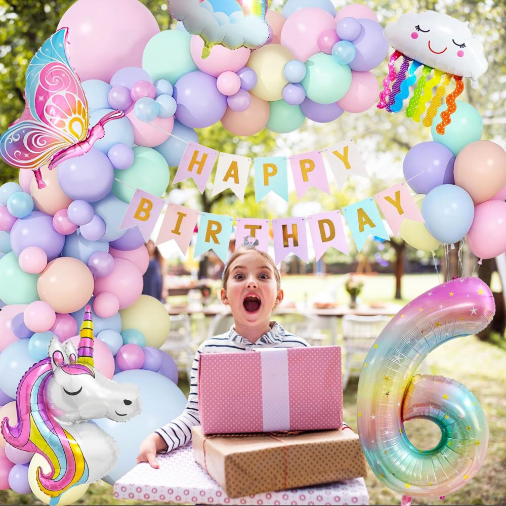 Unicorn Birthday Party Decoration Girl, 6th Unicorn Party Decoration, Number 6 Unicorn Balloons Happy Birthday Banner, Children's Birthday 6th Party Supplies for Girls Theme Birthday Celebration - Image 5