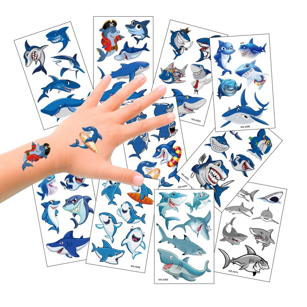 Kids Tattoos Shark Temporary Tattoo 10 Sheets, 100+ Fake Tattoo for Boys Girls Children Birthday Party Favors Bags Fillers - Image 3