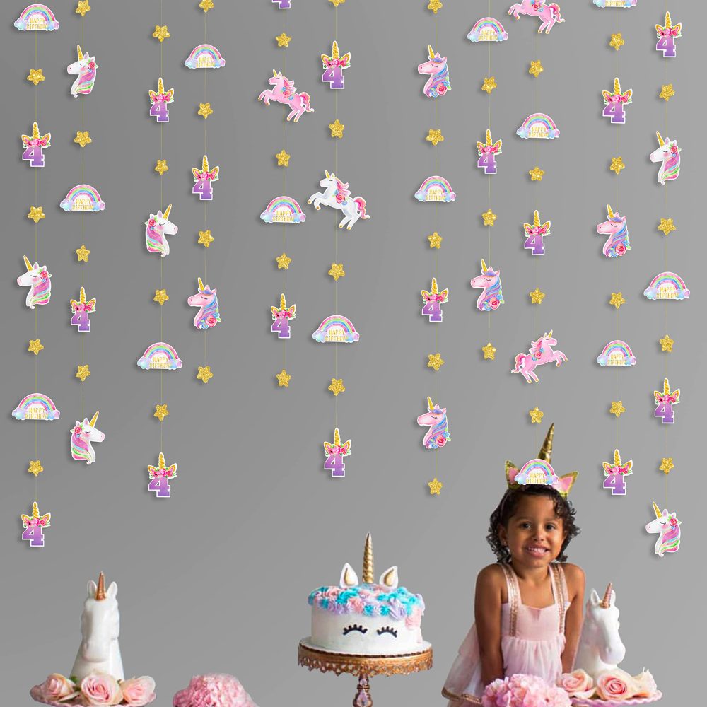 52Ft Unicorn 4th Birthday Decorations for Girls 4 Years Old Party Number 4 Rainbow Cloud Happy Birthday Star Garland Streamer Banner Backdrop for Boys 4th Fourth Unicorn Birthday Party Decor Supplies - Image 4