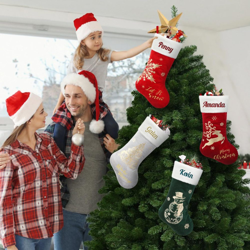Topvelst Personalized Christmas Stockings with Embroidery Name 18" Large 1PCS Christmas Stockings Santa Snowman Reindeer Xmas Decorations Family Kids Fireplace Christmas Holiday Decoration Stockings - Image 2
