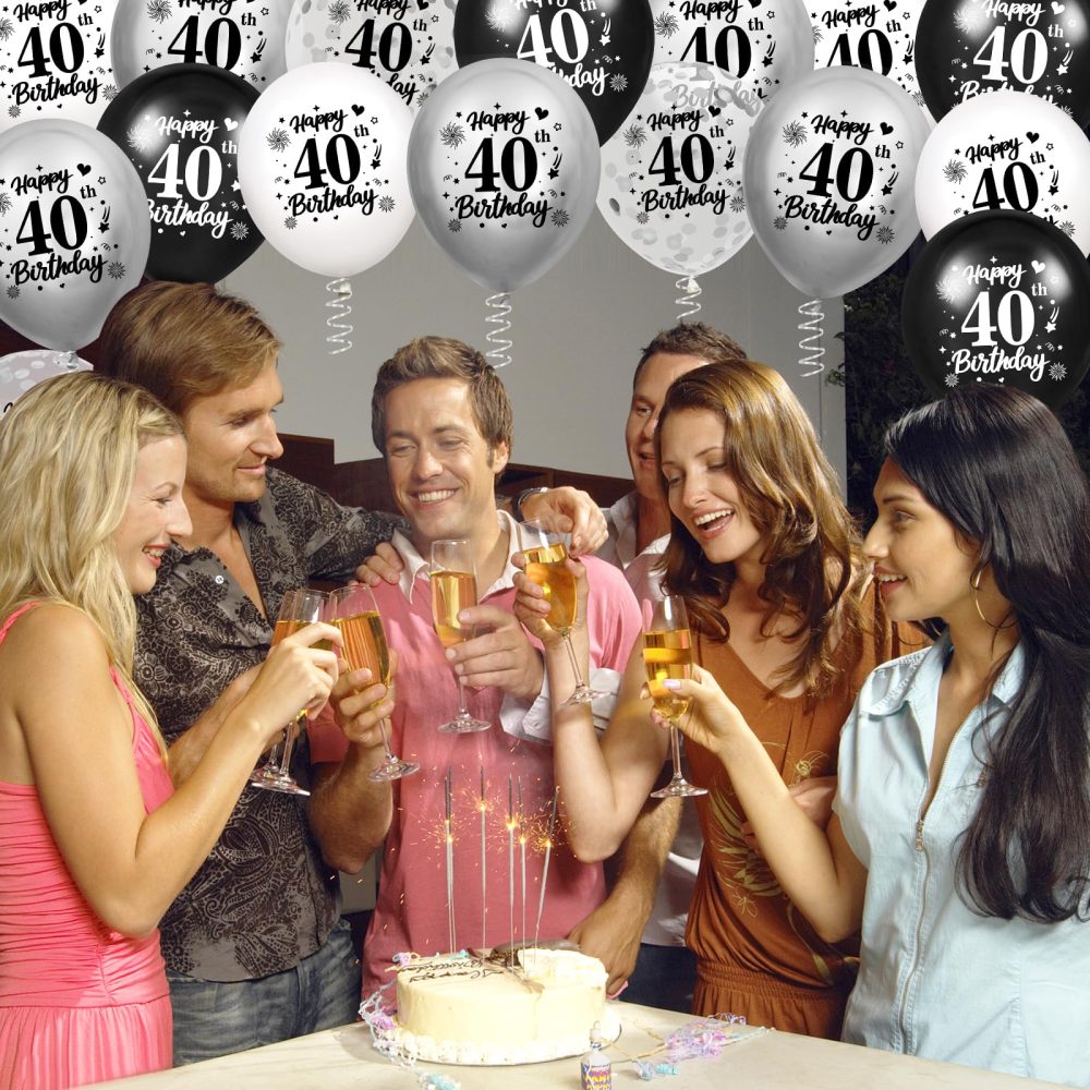40th Birthday Balloons Decorations Black White Silver 24pcs Happy 40th Birthday Party Confetti Balloons Latex for Men Women Happy 40th Birthday Anniversary Party Supplies Decor 12 inches Outdoor - Image 4