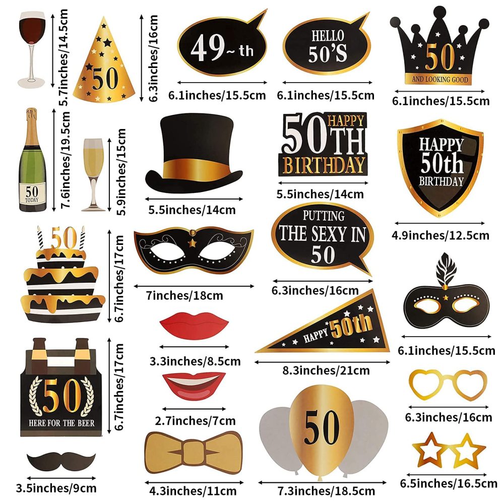 AIBAOBAO 50th Birthday Photo Booth Props, 24Pcs Glitter 50th Birthday Decorations for Men Women, Funny DIY Kit 50th Birthday Props Party Supplies Decoration and Favors - Image 4