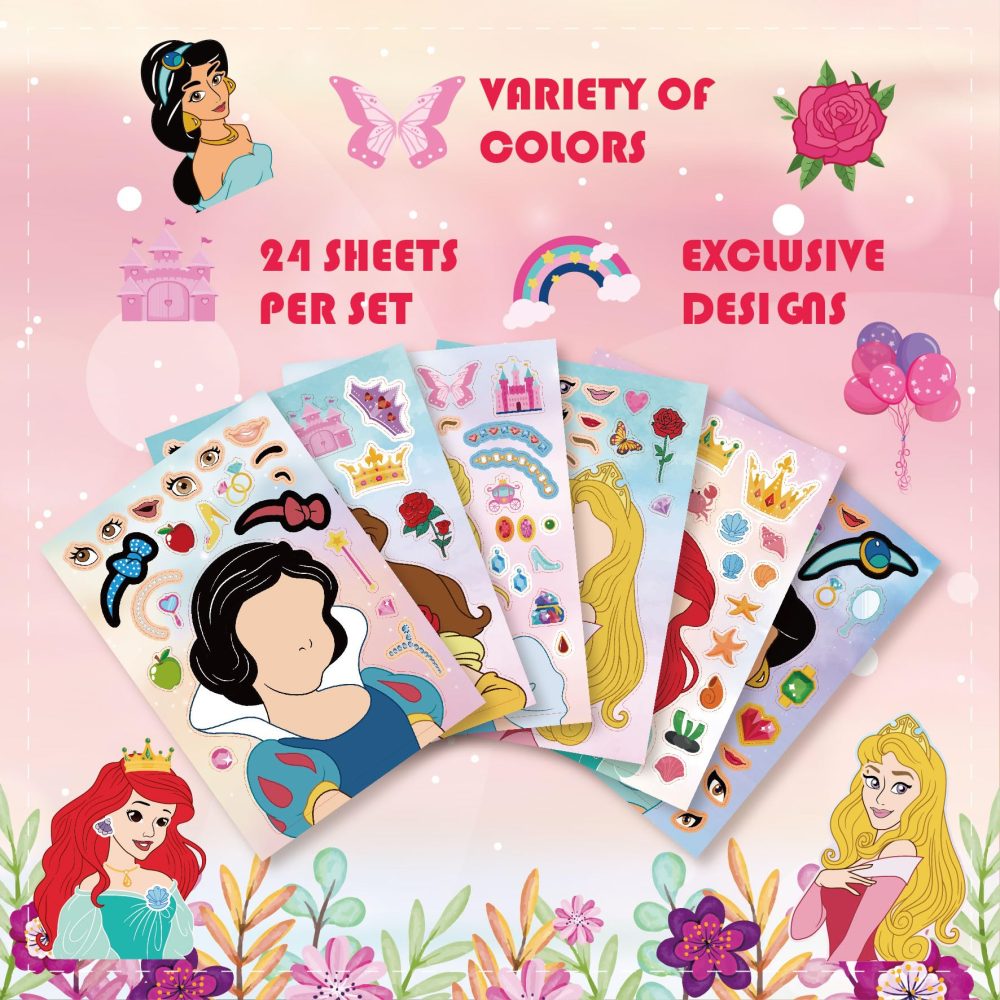 24 PCS Princess DIY Stickers Gift Set for Kids, Princess Theme Make a Face Art Craft Birthday Party Decorations, Make Your Own Sticker for Party Goodie Bags, Princess Party Supplies Party Favours - Image 5