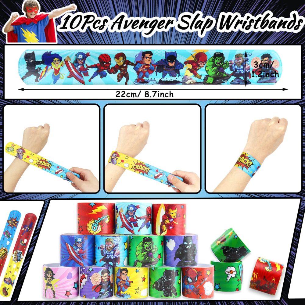 Cool Party Bag Fillers for Kids Boys Girls, 40Pcs Superhero Theme Assorted Toys Pinata Filler with Slap Bands Stickers Keychains Gift Bags Lucky Dip Prize Party Favours for Birthday Gift Halloween - Image 7