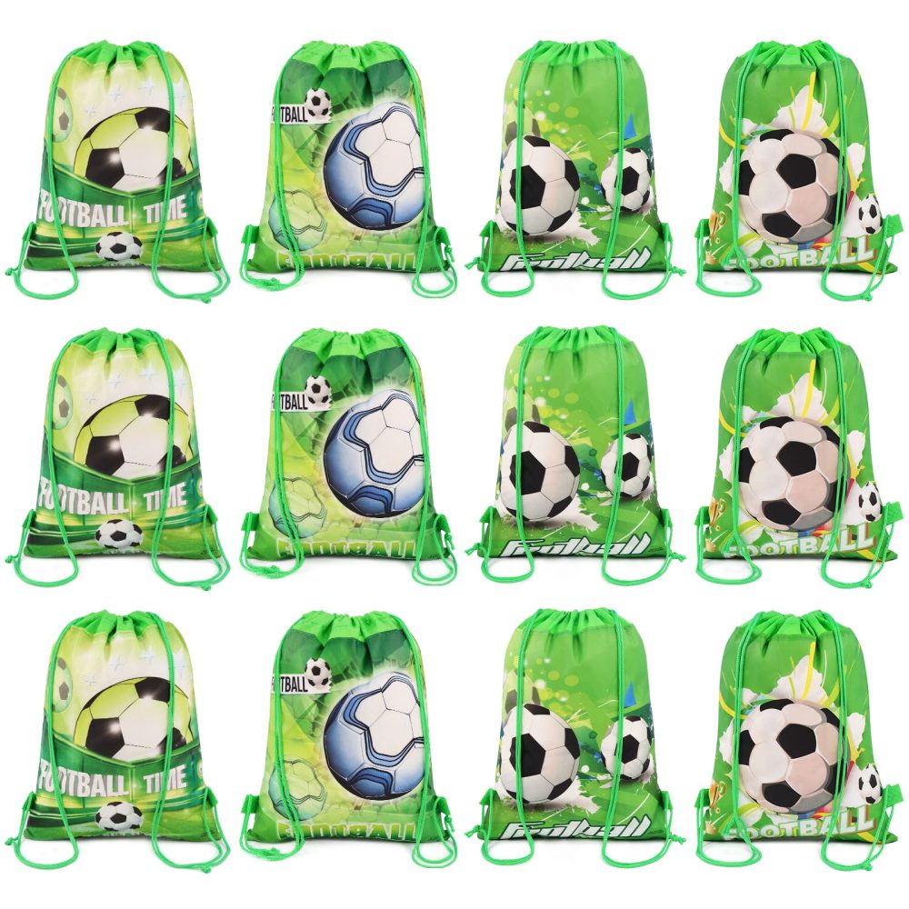 Newthinking 12 Pack Drawstring Party Bags for Kids, Non-woven Fabric Football Drawstring Backpacks Party Favor Bags Supplies for Children Boys Birthday Party