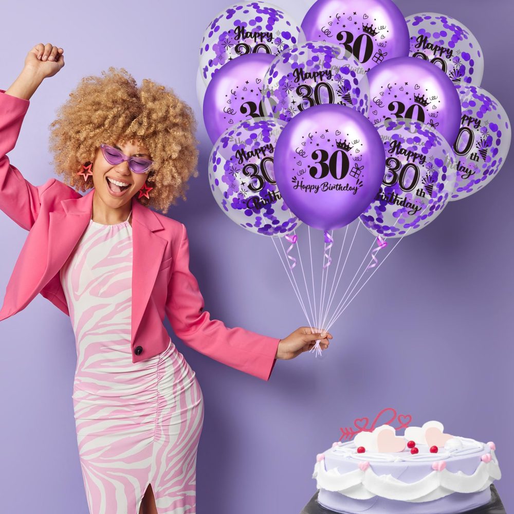 30th Birthday Balloons 18Pcs Purple Happy 30th Birthday Balloons Confetti Balloons Purple 30th Birthday Party Decorations Balloons for Women Men 30th Anniversary Birthday Decor Supplies 12 inches - Image 7