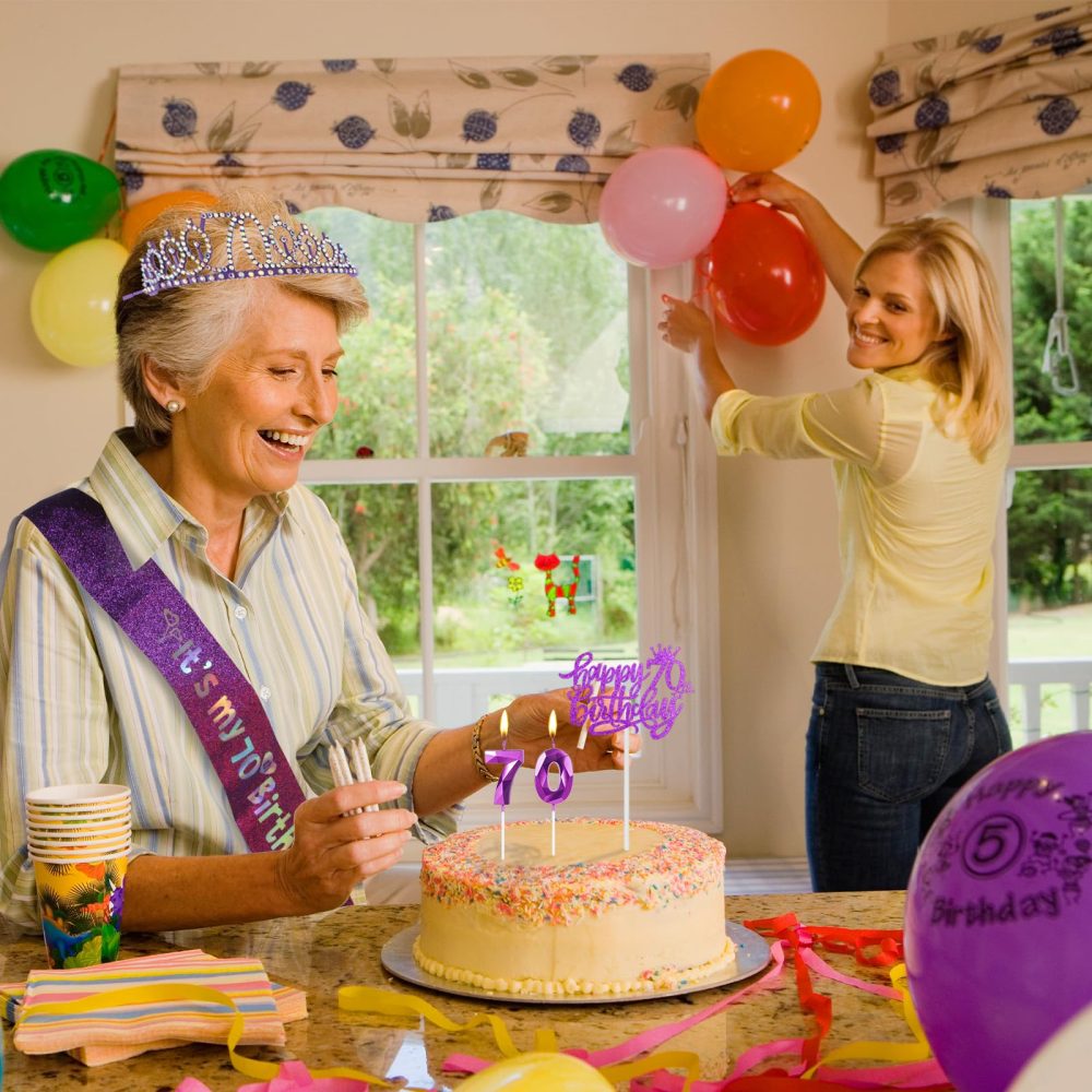 40th Birthday for Woman Decorations,Including Purple 40th Birthday Sash and Birthday Tiara Crown ,40th Birthday Candles Cake Topper Happy Birthday for 40 Year Old Her Gifts Party Supplies - Image 4