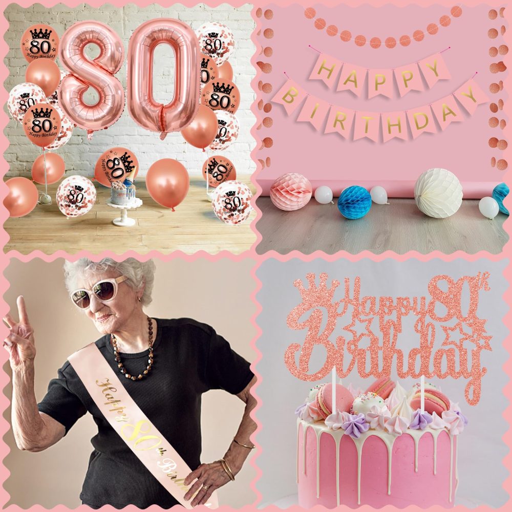 80th Birthday Decorations, 80th Birthday Decorations for Women, WKxinxuan 80th Birthday Banner 80 Balloons 80th Cake Topper 80th Sash Champagne Crown Foil Balloon for Her - Image 6