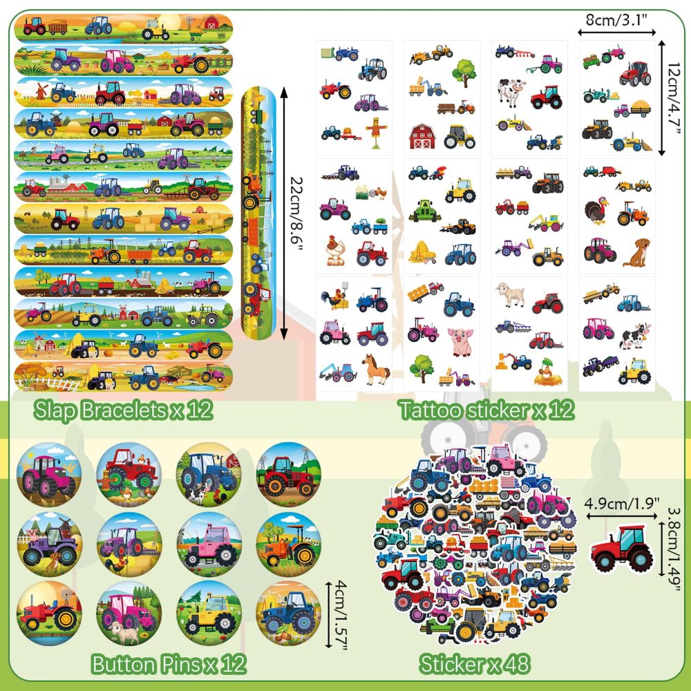 Tractor Party Favors - Farm Tractor Theme Birthday Party Supplies Decorations, Gift Bags, Slap Bracelets, Rubber Bracelets, Tattoo Stickers, Button Pin, DIY Stickers for Boys Girls Kids Party Favor - Image 4