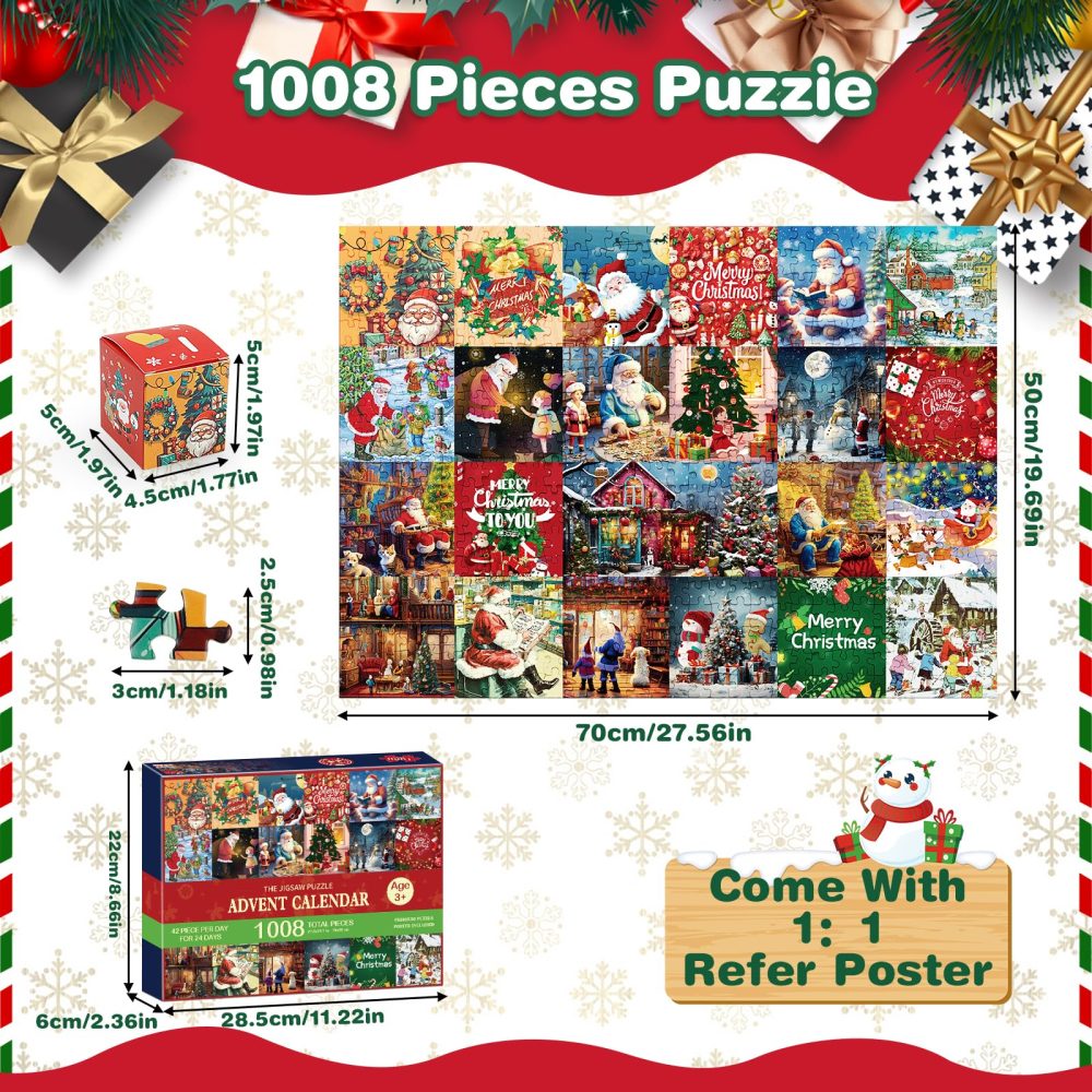 Advent Calendar 2024 Christmas Jigsaw Puzzles,1008 Pieces Jigsaw Puzzle 24 Days Christmas Countdown Advent Calendar Puzzle, Family Game Xmas Holiday Puzzles Gift Decorations for Kids Adults Women Men - Image 6