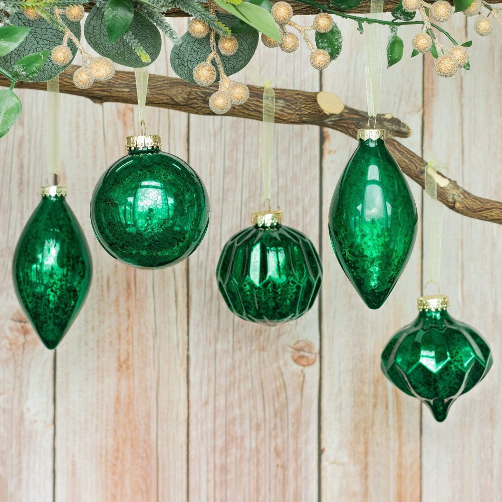 KI Store Mercury Glass Christmas Tree Ornaments Green Set of 8 80mm 120mm Hanging Christmas Baubles Finials for Christmas Tree Decoration Holiday Décor - Image 6