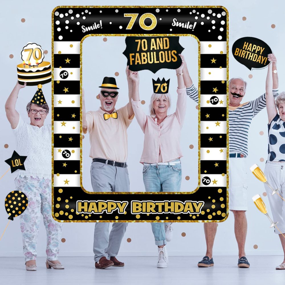 POPOYU 70th Birthday Decorations Men Women,Black Gold Inflatable Selfie Frame&34Pcs 70th Birthday Photo Booth Props,Giant Inflatable Party Photo Booth Frame for 70th Birthday Party Decoration - Image 3